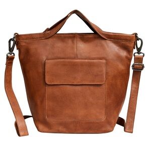 Leather Bianca Tote & Crossbody Bag in Cognac